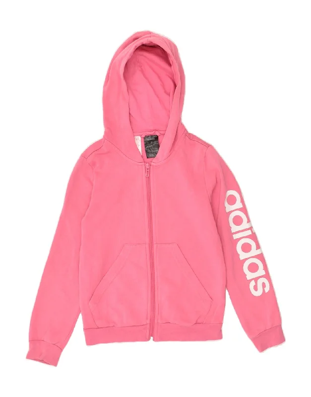 men's elegant wool sweaters -ADIDAS Girls Graphic Zip Hoodie Sweater 9-10 Years Pink Cotton