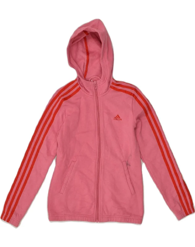 men's everyday knit sweaters -ADIDAS Girls Zip Hoodie Sweater 11-12 Years Pink Polyester