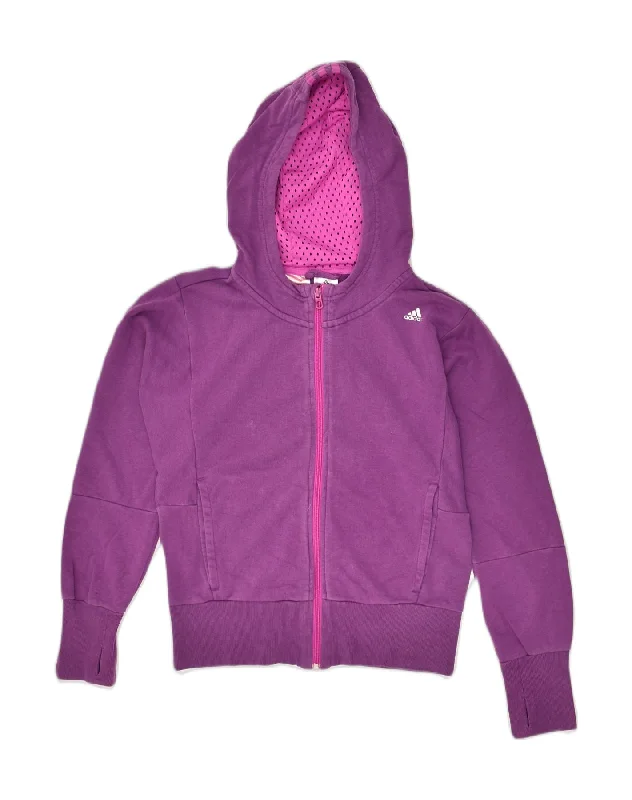 men's formal wool sweaters -ADIDAS Girls Zip Hoodie Sweater 11-12 Years Purple Cotton