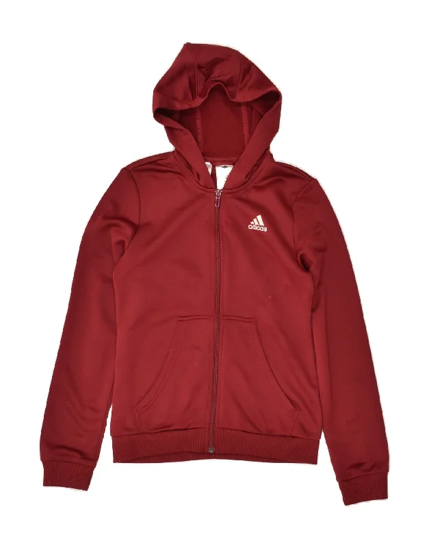 men's lightweight sweaters -ADIDAS Girls Zip Hoodie Sweater 11-12 Years Red Polyester