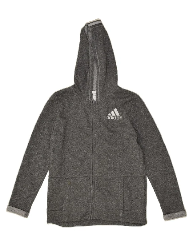 men's formal sweaters -ADIDAS Girls Zip Hoodie Sweater 14-15 Years XL Grey Cotton