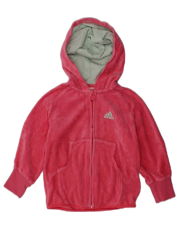 men's knitted sweaters -ADIDAS Girls Zip Hoodie Sweater 2-3 Years Pink Cotton