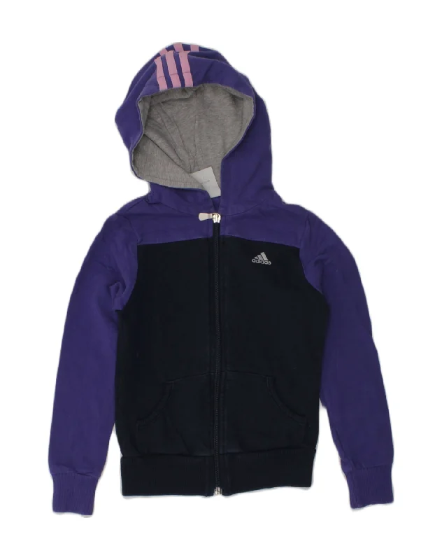 men's luxury sweaters -ADIDAS Girls Zip Hoodie Sweater 5-6 Years Navy Blue Colourblock Cotton