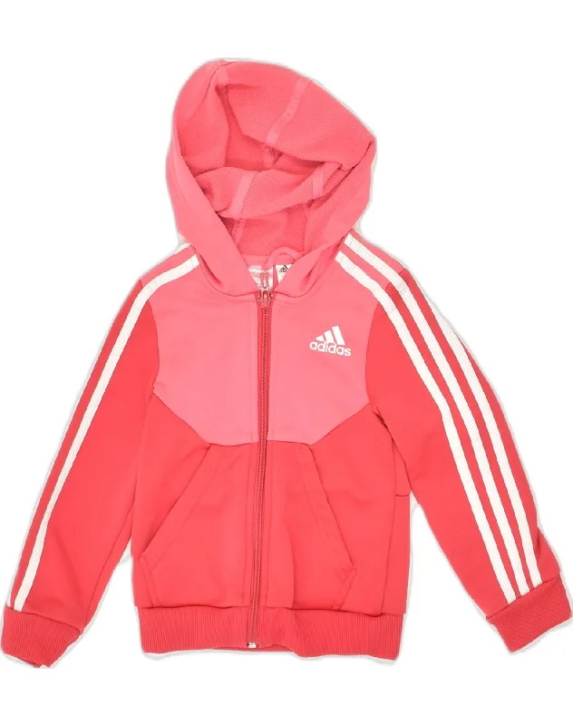 men's casual pullover sweaters -ADIDAS Girls Zip Hoodie Sweater 5-6 Years Red Colourblock Polyester