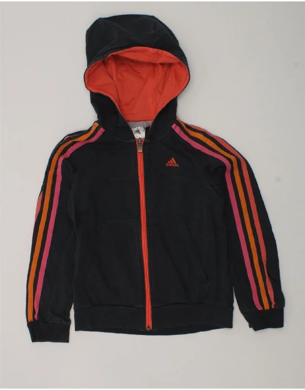 men's sweater for office -ADIDAS Girls Zip Hoodie Sweater 7-8 Years Black Cotton