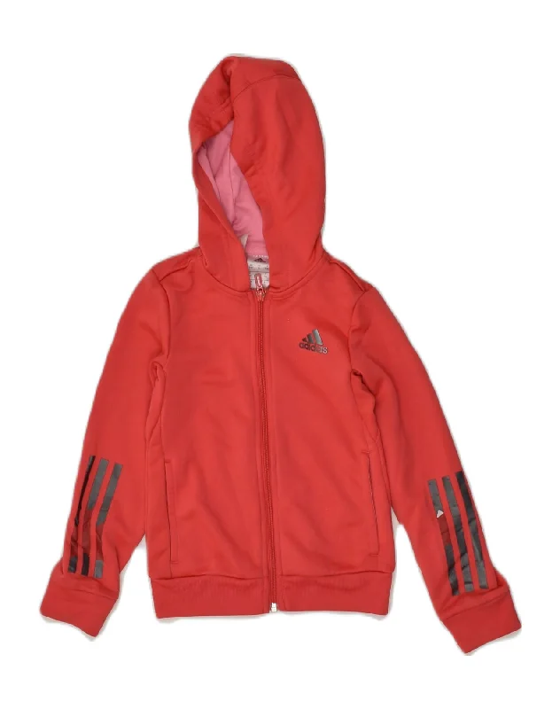 men's cotton sweaters -ADIDAS Girls Zip Hoodie Sweater 7-8 Years Red Polyester