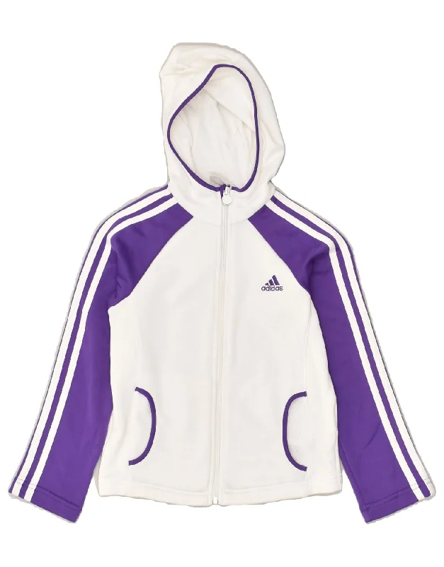 men's stylish knit pullovers -ADIDAS Girls Zip Hoodie Sweater 7-8 Years White Colourblock Polyester