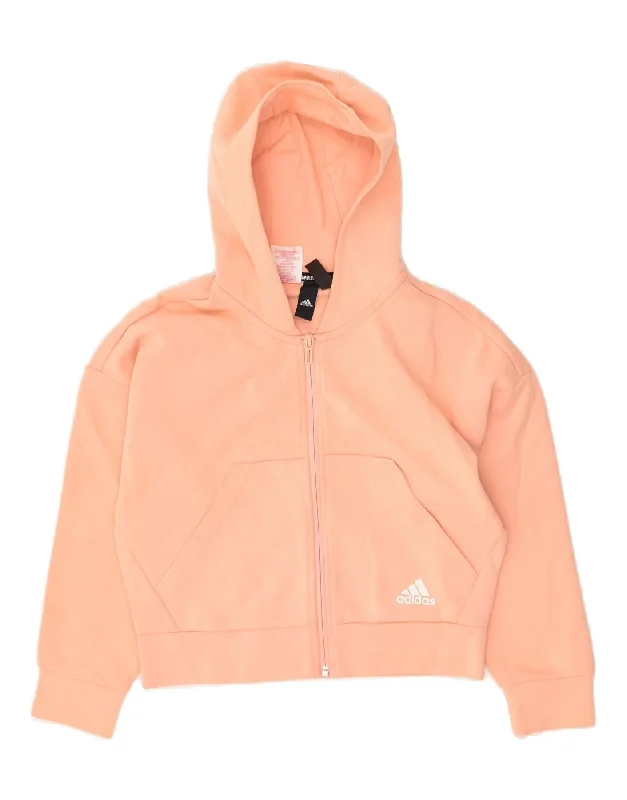 men's oversized sweaters -ADIDAS Girls Zip Hoodie Sweater 9-10 Years Orange Cotton