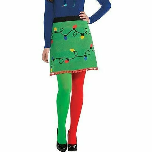 men's crewneck sweaters -Adult Christmas Lights Ugly Christmas Sweater Skirt