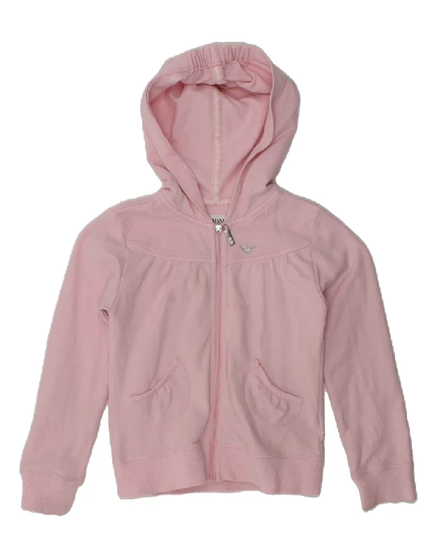 men's sweater for cold weather -ARMANI JUNIOR Girls Zip Hoodie Sweater 4-5 Years  Pink Cotton