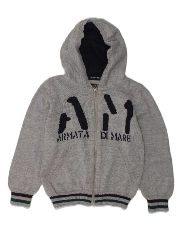 men's winter sweaters -ARMATA DI MARE Boys Graphic Hooded Cardigan Sweater 5-6 Years Grey Acrylic