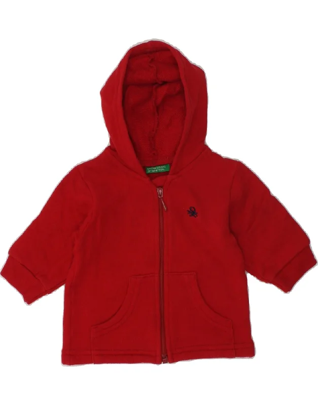 men's breathable cotton sweaters -BENETTON Baby Girls Zip Hoodie Sweater 0-3 Months Red Cotton