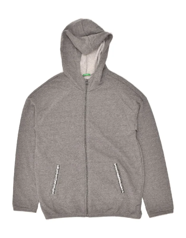 men's performance knit sweaters -BENETTON Girls Zip Hoodie Sweater 11-12 Years 2XL Grey Cotton