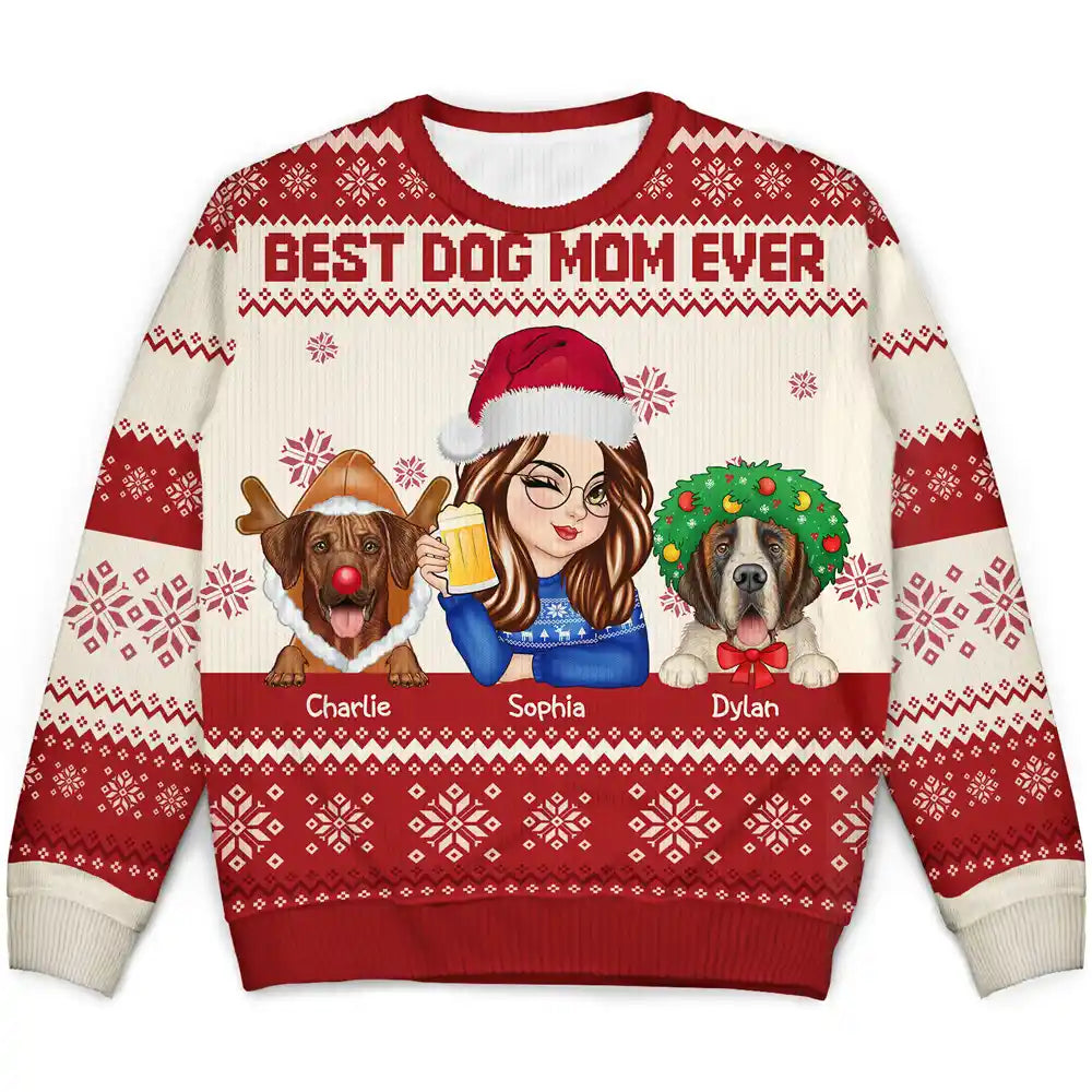 men's cardigan sweaters -Best Dog Mom Ever Christmas - Personalized Unisex Ugly Sweater