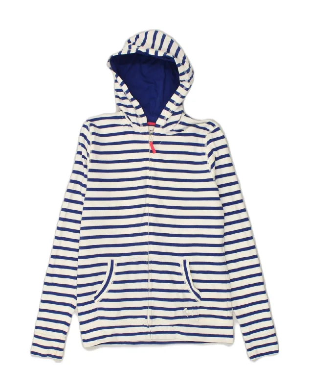 men's cashmere sweaters -BODEN Girls Zip Hoodie Sweater 13-14 Years Blue Striped Cotton