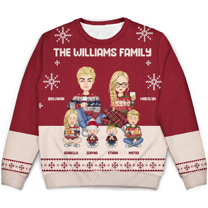 men's comfortable wool sweaters -Cartoon Family Sitting - Christmas, Gift For Family - Personalized Unisex Ugly Sweater