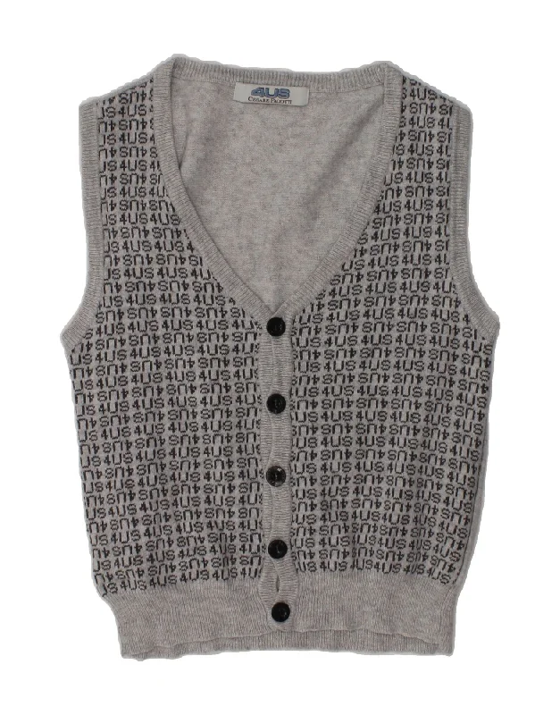 men's stylish cardigans -CESARE PACIOTTI Boys Graphic Sleeveless Cardigan Sweater 4-5 Years Grey