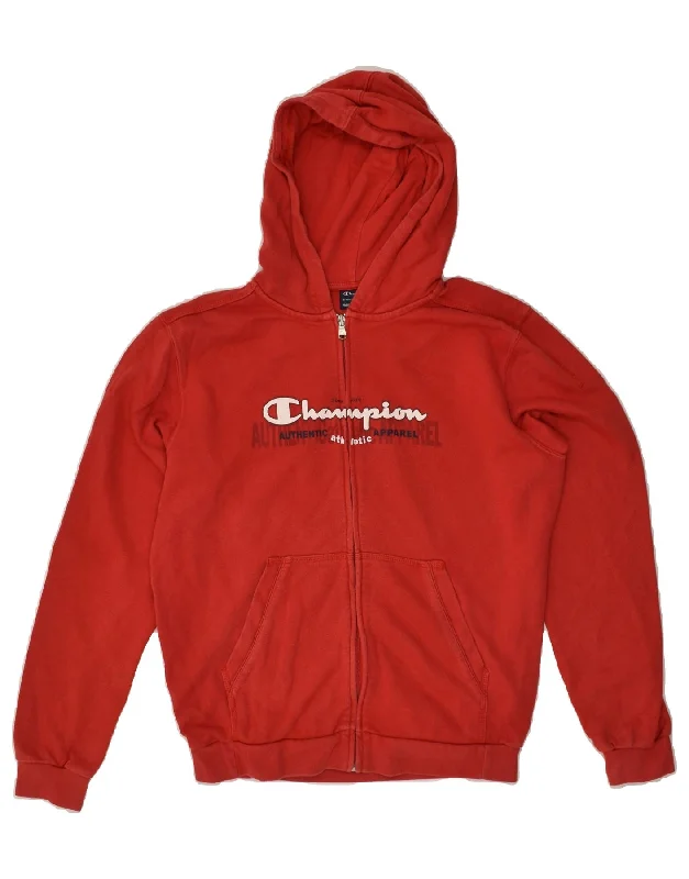 men's cashmere sweaters -CHAMPION Boys Graphic Zip Hoodie Sweater 13-14 Years XL  Red Cotton