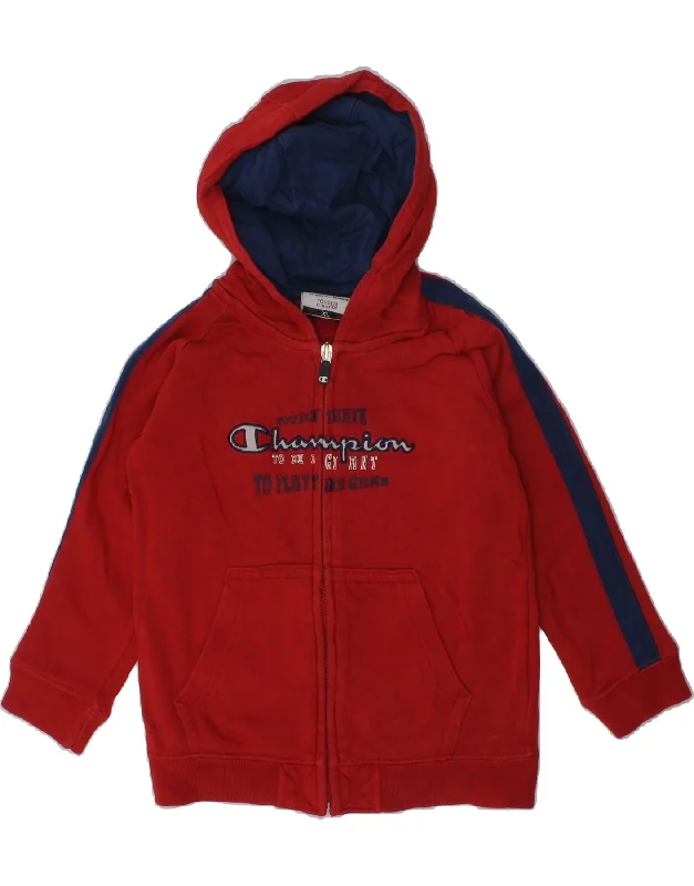 men's warm knit sweaters -CHAMPION Boys Graphic Zip Hoodie Sweater 2-3 Years XL  Red Cotton