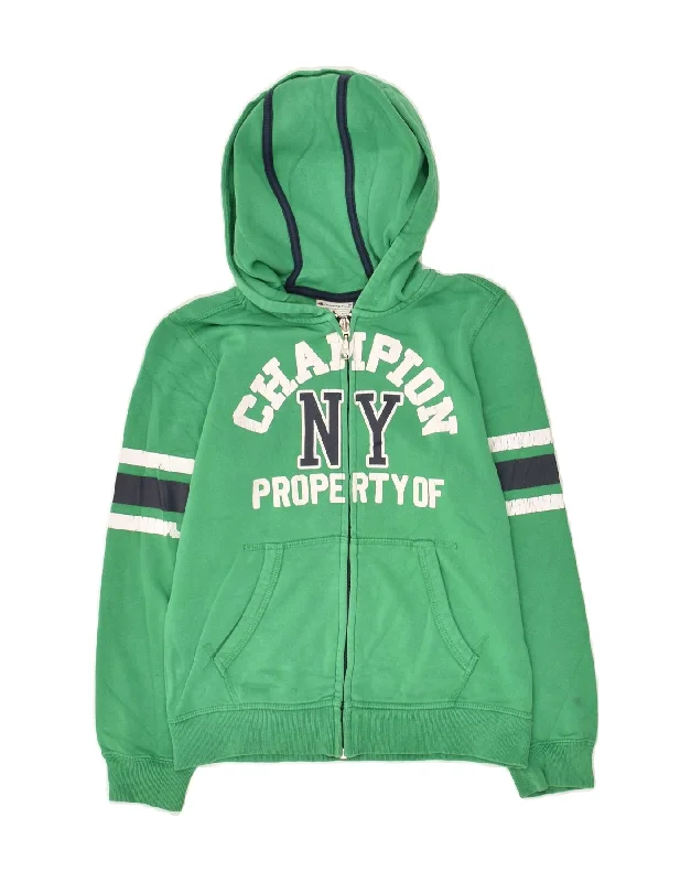 men's classic v-neck sweaters -CHAMPION Boys Graphic Zip Hoodie Sweater 7-8 Years Small  Green Cotton