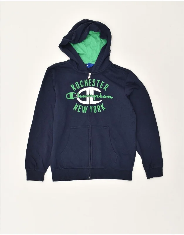 men's colorful sweaters -CHAMPION Boys Graphic Zip Hoodie Sweater 9-10 Years Medium  Navy Blue