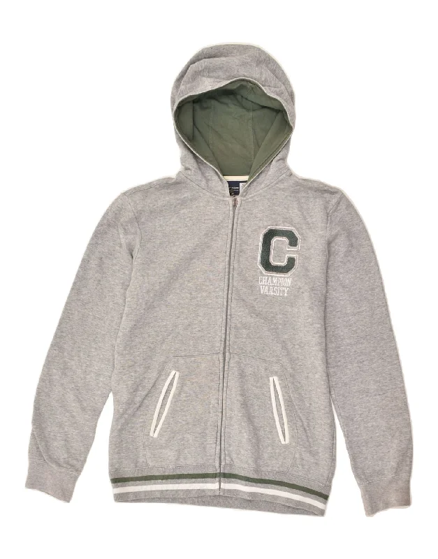 men's crewneck sweaters -CHAMPION Boys Zip Hoodie Sweater 13-14 Years XL Grey Cotton