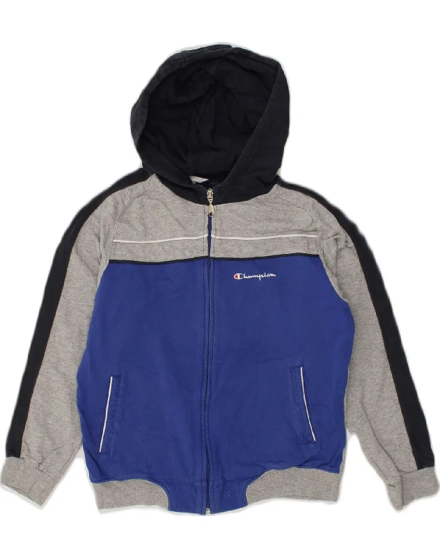 men's premium wool sweaters -CHAMPION Boys Zip Hoodie Sweater 9-10 Years Medium  Grey Colourblock