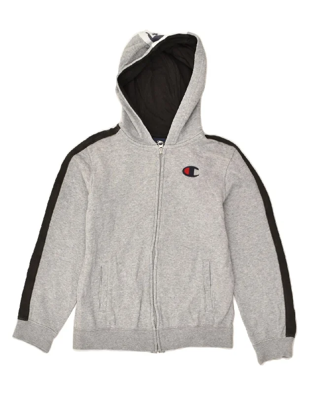 men's high-neck sweaters -CHAMPION Boys Zip Hoodie Sweater 9-10 Years Medium Grey Cotton