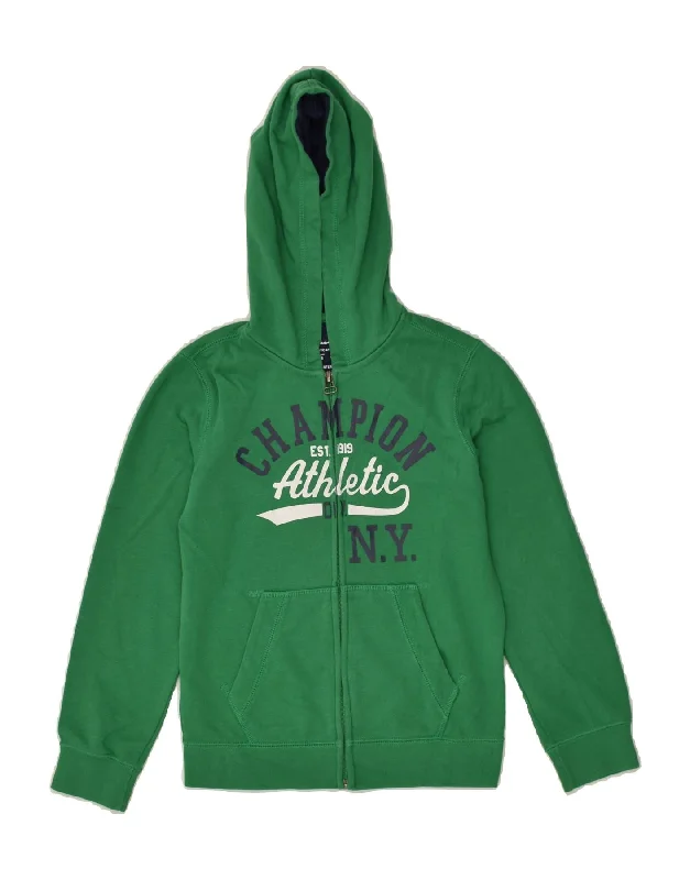 men's wool-blend sweaters -CHAMPION Girls Graphic Zip Hoodie Sweater 7-8 Years Small Green Cotton