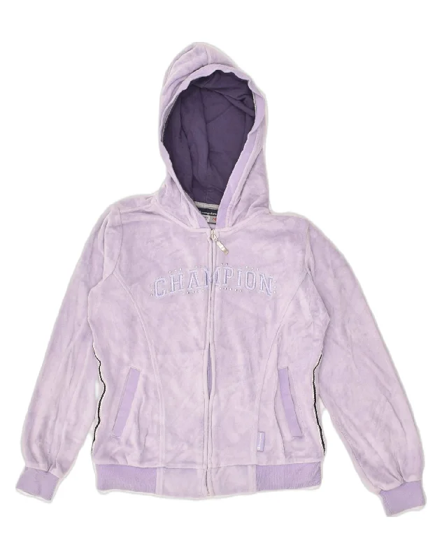 men's high-quality cashmere sweaters -CHAMPION Girls Graphic Zip Hoodie Sweater 9-10 Years Medium  Purple Cotton