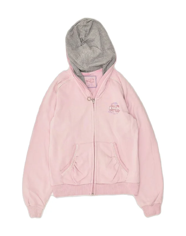 men's breathable sweaters -CHAMPION Girls Zip Hoodie Sweater 8-9 Years Pink Cotton