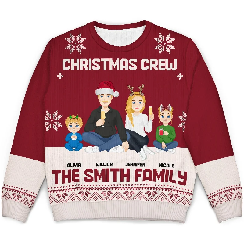 men's casual sweaters -Christmas Flat Art Family Christmas Crew - Gift For Family - Personalized Unisex Ugly Sweater