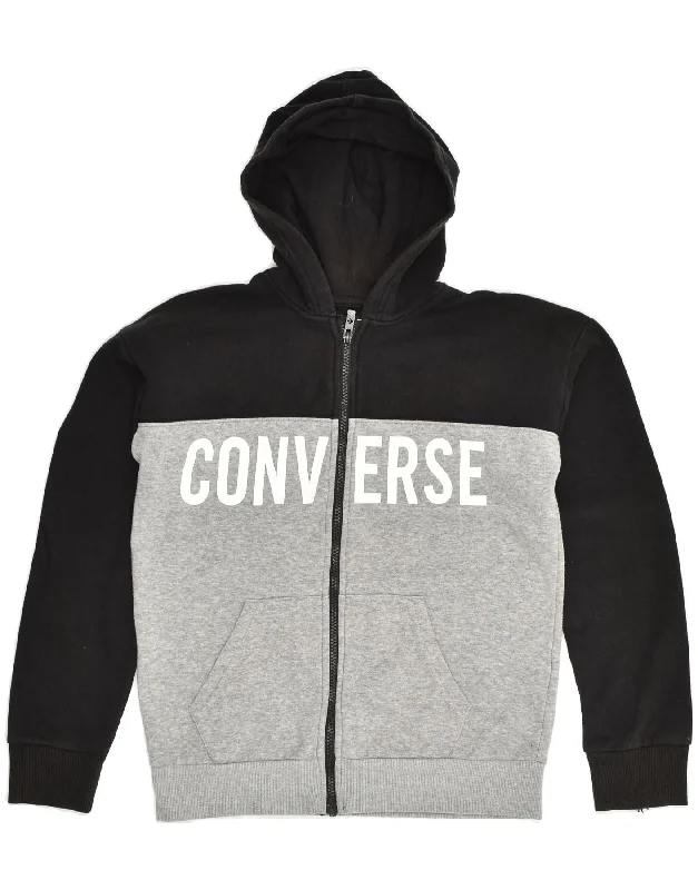 men's wool-blend sweaters -CONVERSE Boys Graphic Zip Hoodie Sweater 12-13 Years Large Grey