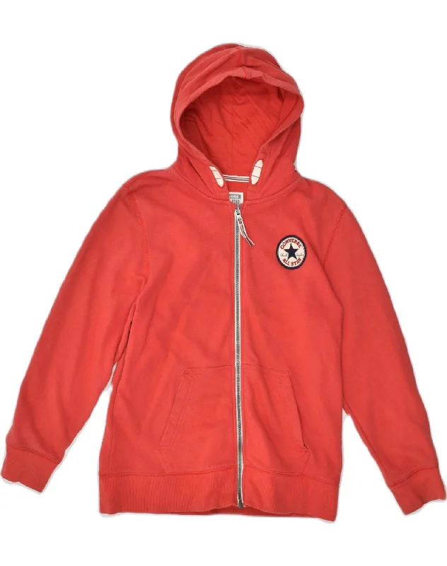 men's crewneck sweaters -CONVERSE Boys Graphic Zip Hoodie Sweater 12-13 Years Red Cotton