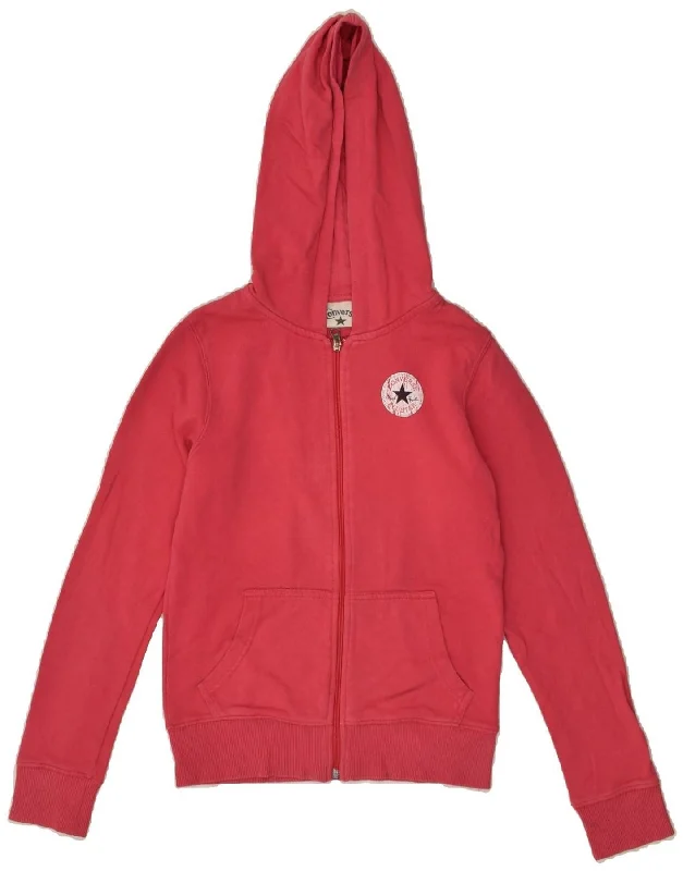 men's high-quality cashmere sweaters -CONVERSE Girls Zip Hoodie Sweater 13-14 Years Red Cotton