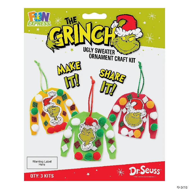 men's cashmere sweaters -Dr. Seuss™ The Grinch Ugly Christmas Sweater Ornament Craft Kit Packs