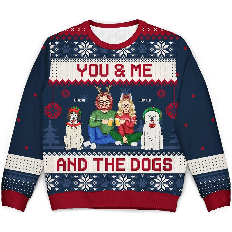 men's thick knit sweaters -Couple You & Me And The Dogs Cartoon Style - Anniversary, Christmas Gift For Dog Lovers, Couples - Personalized Unisex Ugly Sweater