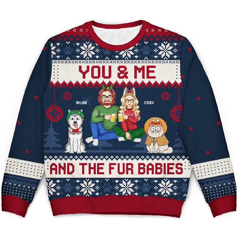 men's thick wool sweaters -Couple You & Me And The Fur Babies Cartoon Style - Christmas Gift For Pet Lovers, Dog Lovers, Cat Lovers - Personalized Unisex Ugly Sweater