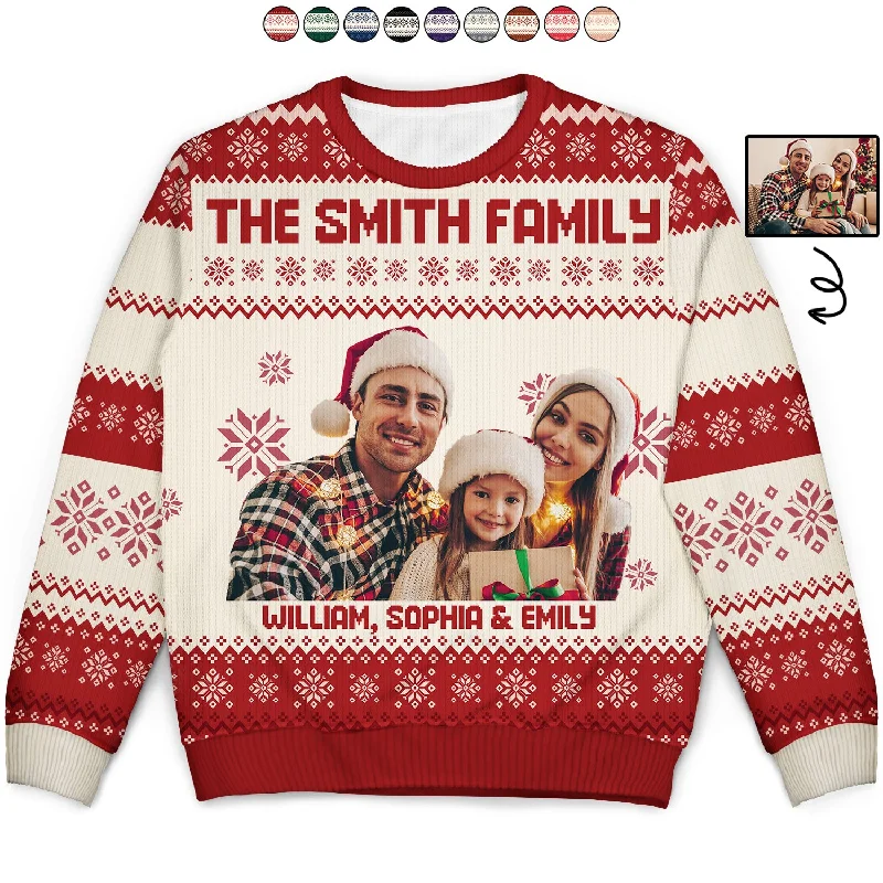 men's warm knit sweaters -Custom Photo - Christmas, Funny Gift For Family, Couple, Dad, Mom, Grandpa, Grandma - Personalized Unisex Ugly Sweater