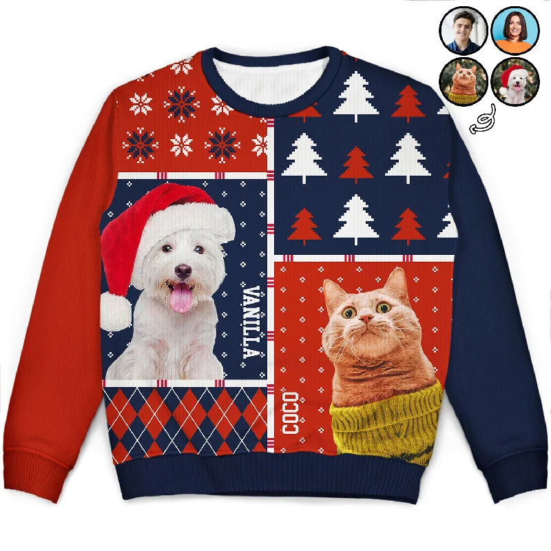 men's knitted sweaters -Custom Photo Family Dog Cat - Christmas Gift For Pet Lovers, Men, Women - Personalized Unisex Ugly Sweater