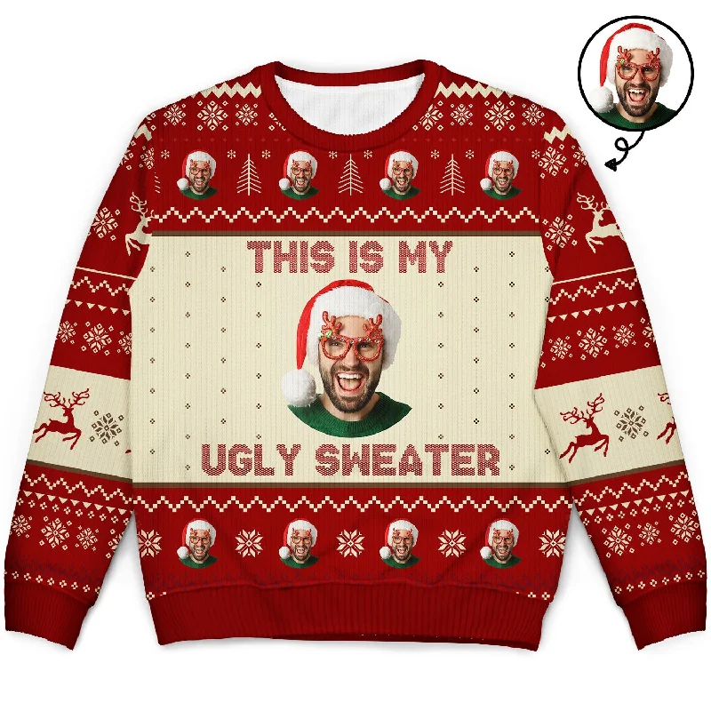 men's stylish cardigans -Custom Photo This Is My Ugly Sweater - Christmas, Gift For Yourself - Personalized Unisex Ugly Sweater