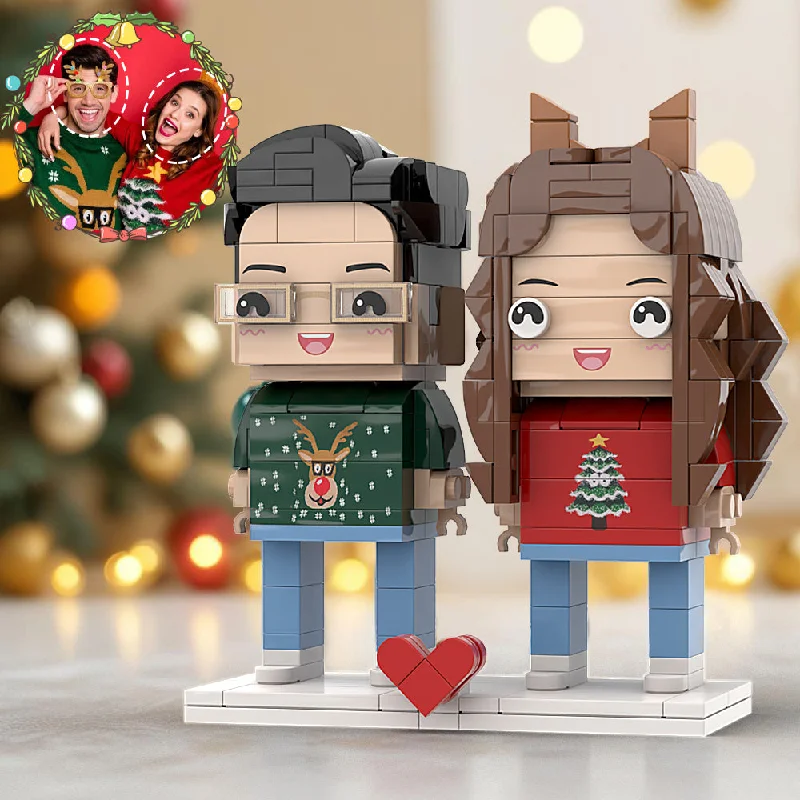 men's thick knit sweaters -Customizable Head Interlocking Plastic Toy Beautiful Couple Matching Sweater with Reindeer Unique Merry X-Mas Gifts