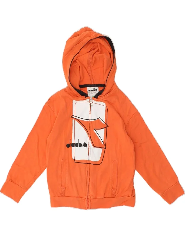 men's stylish sweaters -DIADORA Boys Graphic Zip Hoodie Sweater 4-5 Years XS Orange Cotton