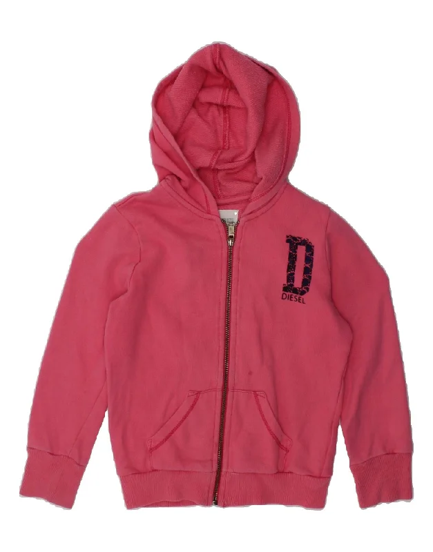 men's cozy sweaters -DIESEL Girls Zip Hoodie Sweater 3-4 Years Pink Cotton