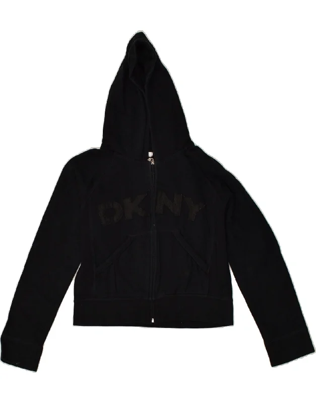 men's knit cardigans -DKNY Girls Crop Graphic Zip Hoodie Sweater 11-12 Years Black Cotton