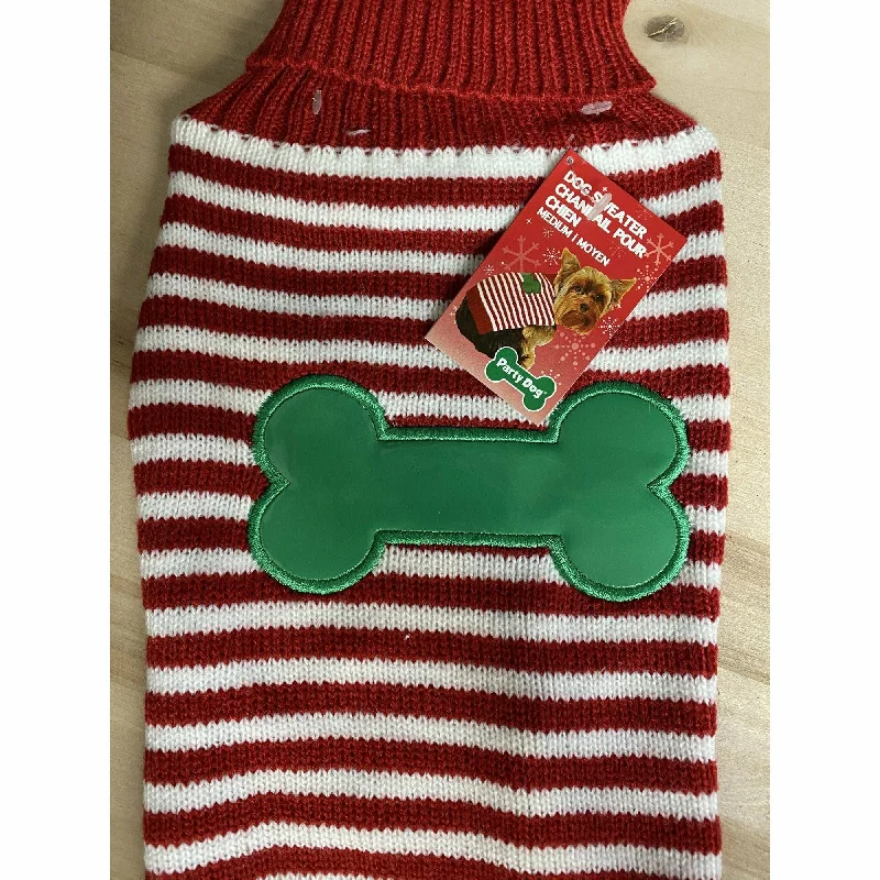 men's textured sweaters -Dog Christmas Stripes Sweater