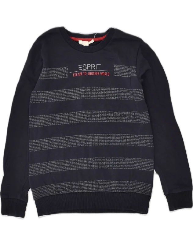 men's cozy sweaters -ESPRIT Boys Graphic Crew Neck Jumper Sweater 9-10 Years Small Navy Blue