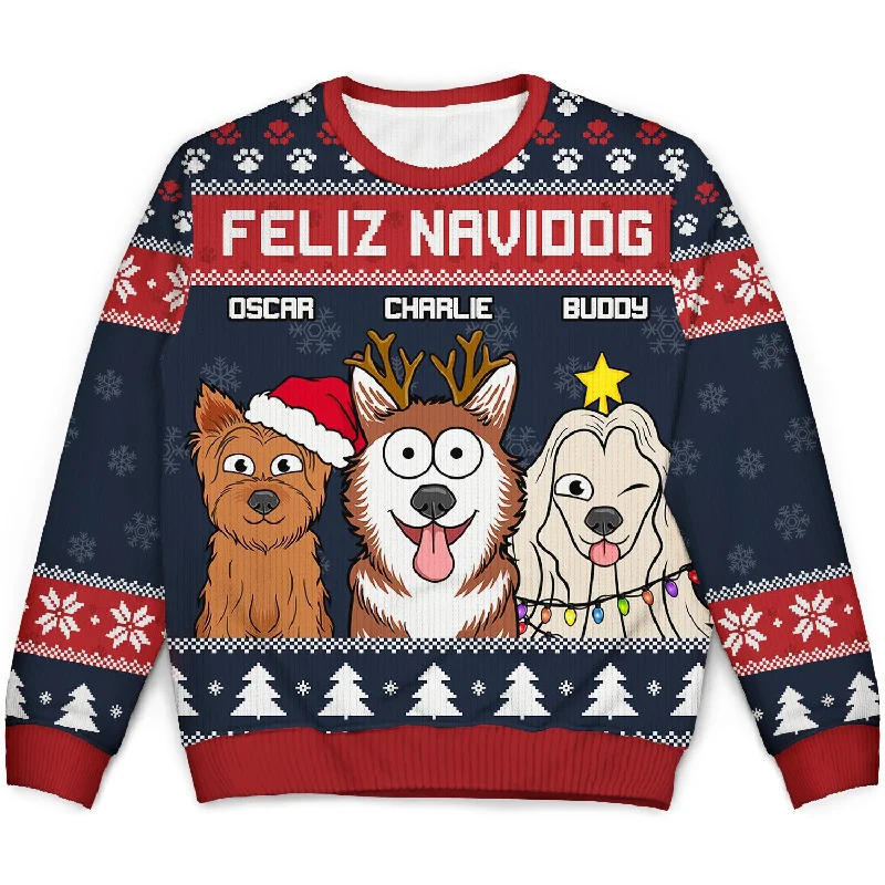 men's knitted pullover sweaters -Feliz Navidog - Christmas Gift For Dog Lovers - Personalized Unisex Ugly Sweater