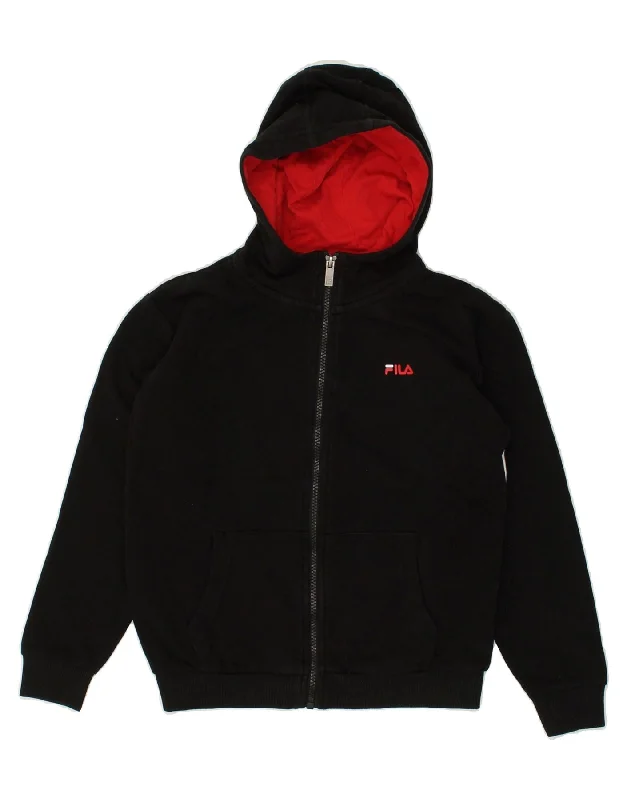 men's lightweight pullover sweaters -FILA Boys Graphic Zip Hoodie Sweater 9-10 Years Black Cotton