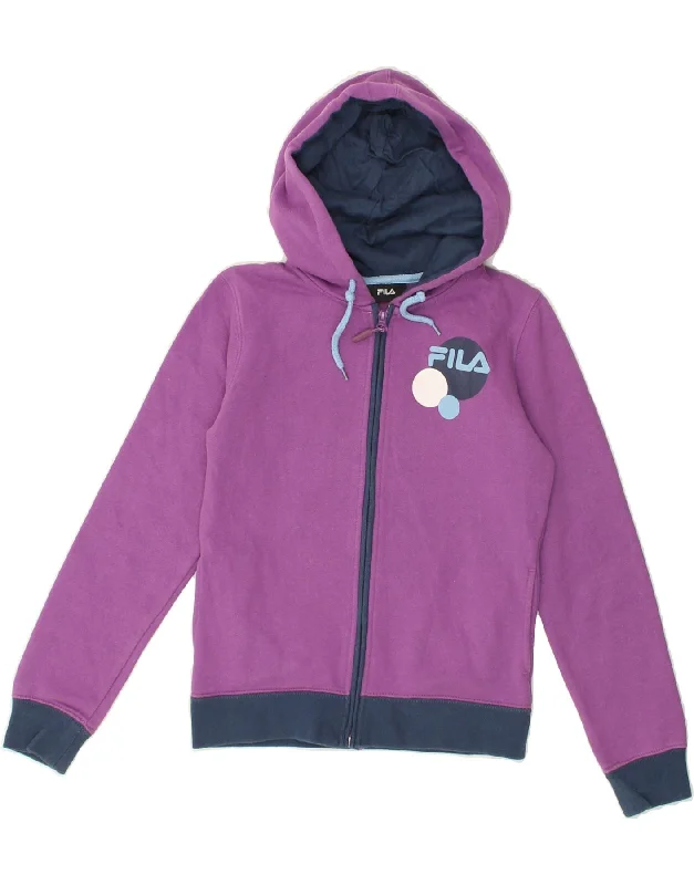 men's comfortable wool sweaters -FILA Boys Graphic Zip Hoodie Sweater 9-10 Years Purple Cotton